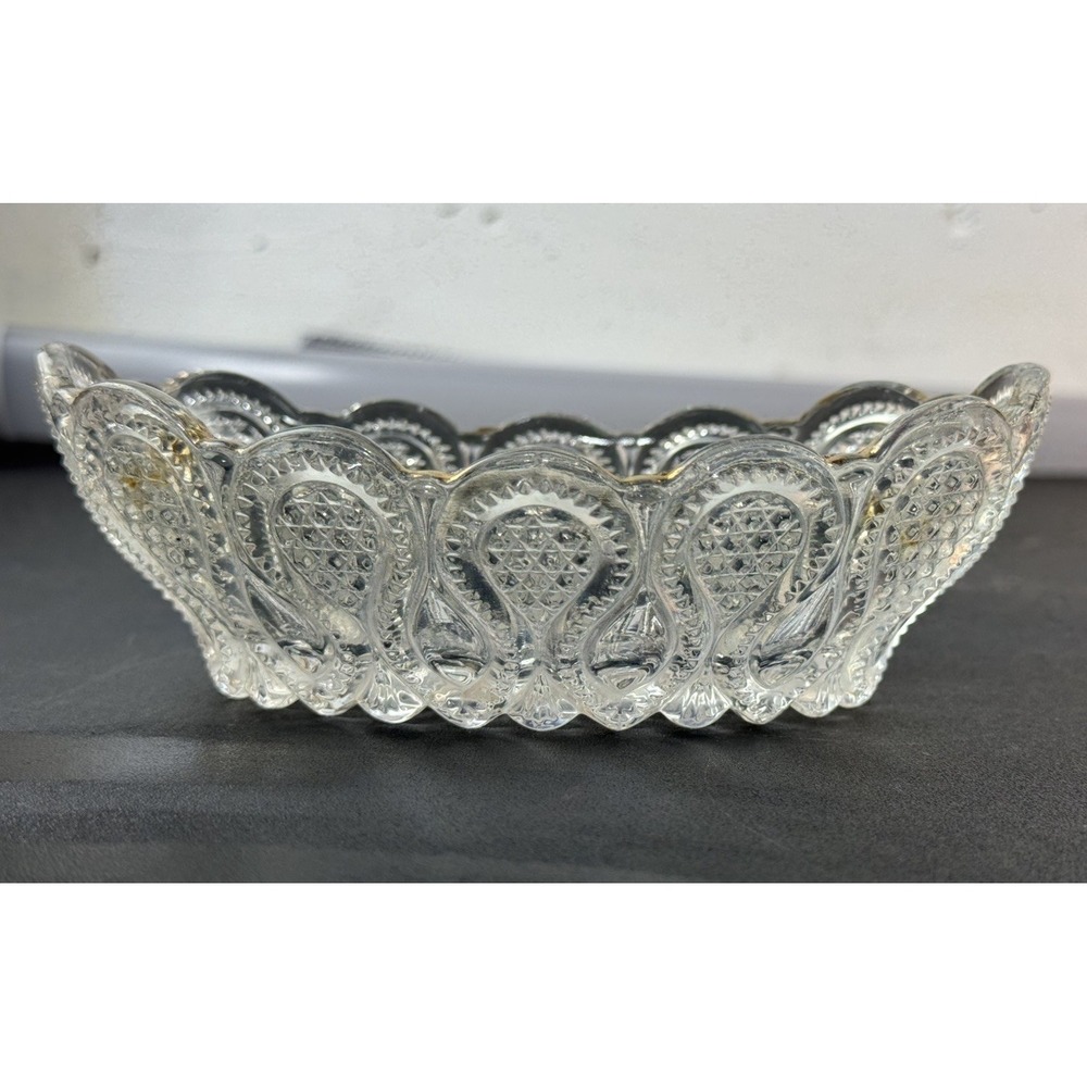 Cut Glass Swirl Bowl w/ Gold Trim Shabby Chic Vintage Wedding